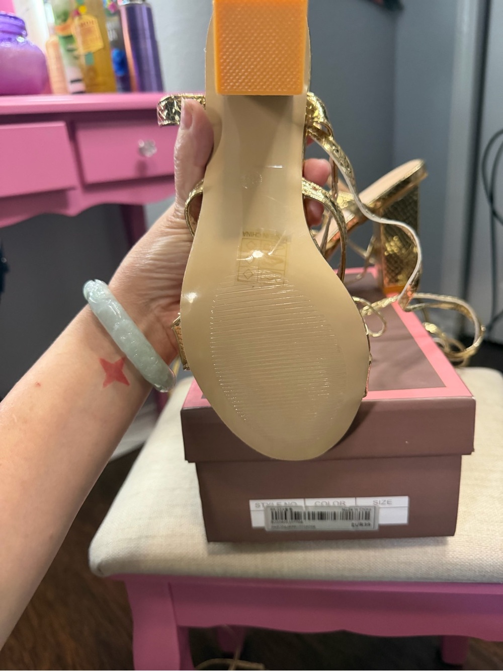 Gold Strappy Women’s Heeled Sandals EUR39/US 8.5 - Picture 3 of 5